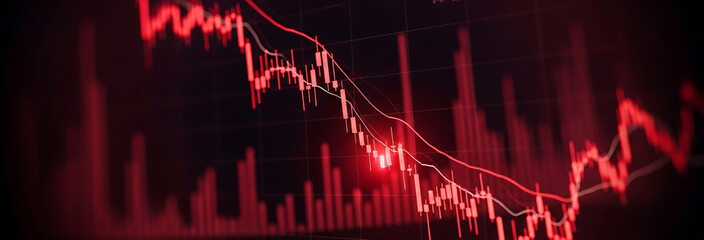Red stock market crash graphic on dark background showing downward trend.