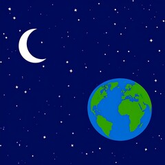 Night sky with moon and Earth