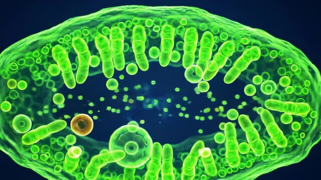 Detailed illustration of a plant cell section with vivid green color scheme