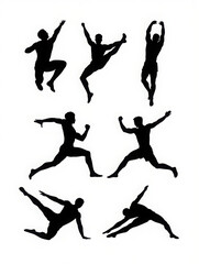 Fototapeta premium Silhouettes of athletes and dancers in dynamic poses, showcasing flexibility, strength, and graceful movement