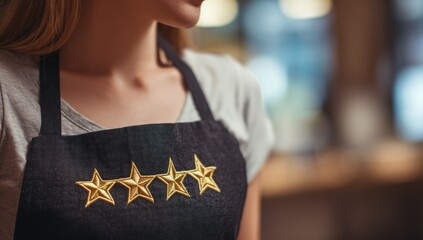 Golden Five-Star Rating Embroidered on a Service Professional's Apron