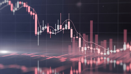 Stock market chart showing a downtrend with red candles and bars.