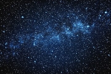 Fototapeta premium Starry sky background, blue night sky full of stars, glowing stars in the dark space, starry background, dark night, stars in the distance, starlight, dark background with a blue glow, night sky. 