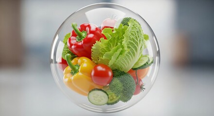 Glass bubble with green leafy vegetables healthy nutrition supplement