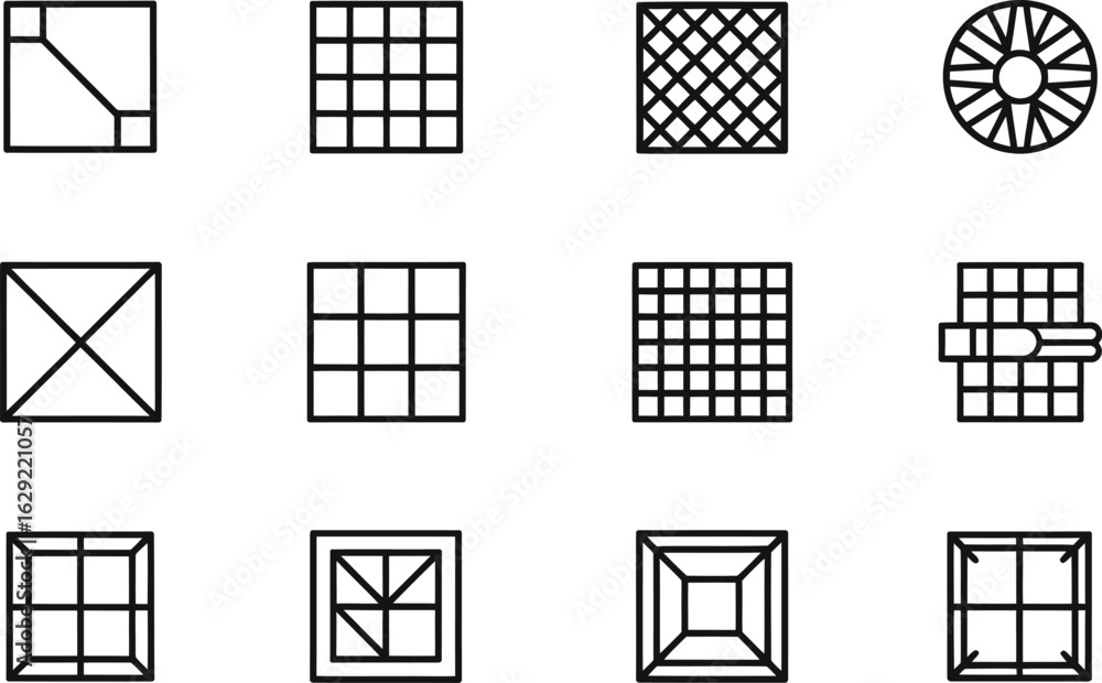 Poster geometric grid patterns and abstract shapes line art