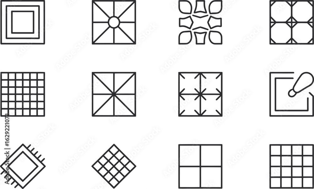 Poster geometric patterns and abstract icons line art