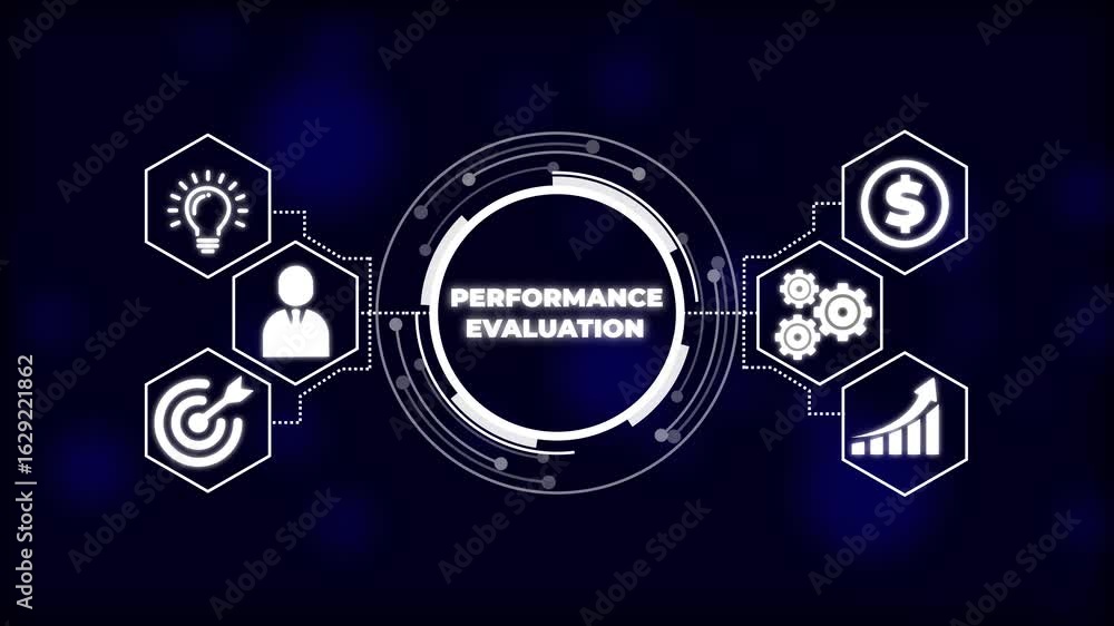 Poster business performance evaluation digital concept. business technology virtual screen background. perf