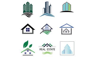 Modern Real Estate Logo Icons Eco Home, Building, Property, and House Vector Set