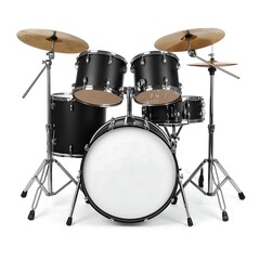 Black drum set against white background (2)