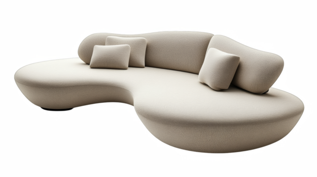 Elegant curved sofa with accent pillows enhances modern living room interior design projects, inviting relaxation