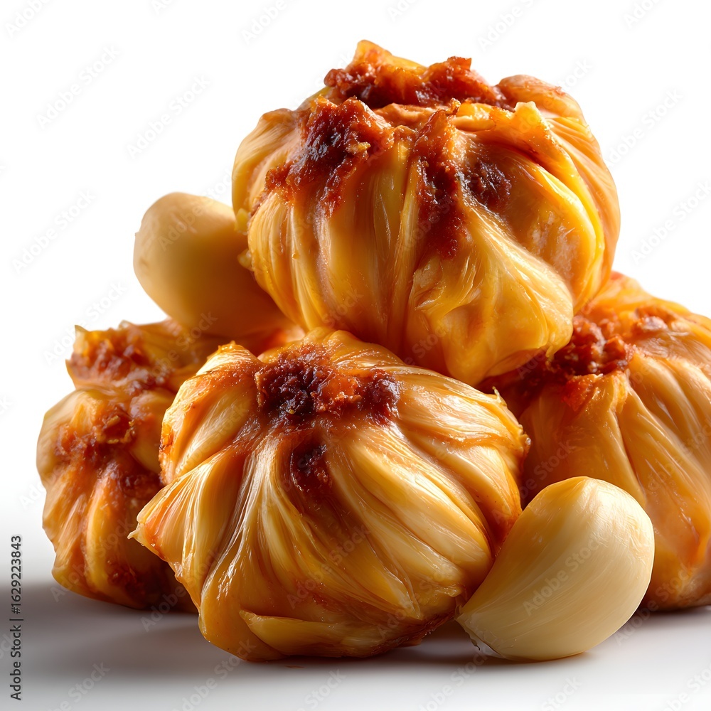 Poster Closeup of a golden gooey and tempting baked pastry dessert with a sticky caramel like topping and a soft flaky texture