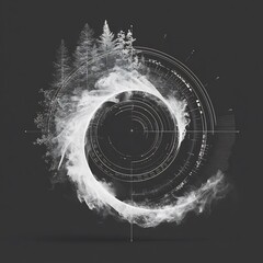 Abstract Digital Forest Vortex Design on Gray Background