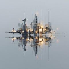Abstract Futuristic Cityscape with Reflection