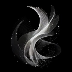 Abstract Digital Art with Flowing White Lines and Spheres