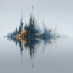 Abstract Cityscape Reflection with Spire Structures