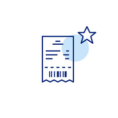 Receipt and star. Favorite shopping items, premium shopping and groceries store. Pixel perfect, editable stroke vector icon