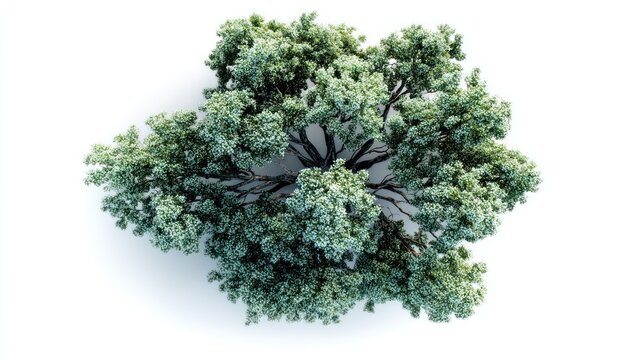 Intricate Canopy of a Blooming Tree, Isolated Aerial Top-Down View