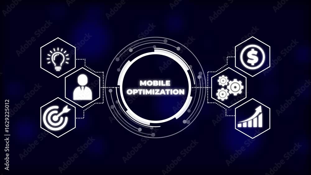 Aufkleber mobile optimization global strategy and data analysis. business technology virtual screen background