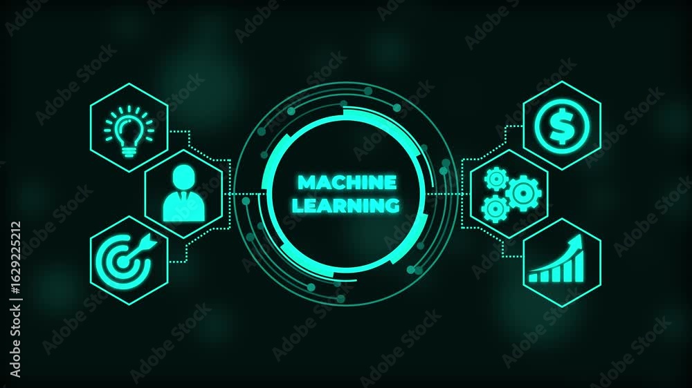 Poster futuristic machine learning technology conceptual visualization. business technology virtual screen 