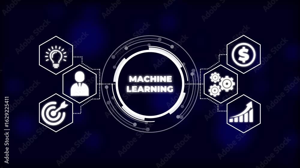 Poster futuristic machine learning technology conceptual visualization. business technology virtual screen 