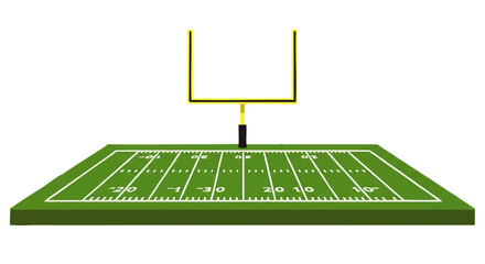 An illustrated American football field with a yellow goalpost and white yard line markings. © Oppu Ni Unggul