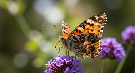 Obraz premium Painted Lady Butterfly on Purple Flower, Delicate Nature's Beauty