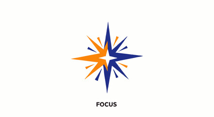 Focus logo featuring a dynamic interlocking compass star in blue and orange with sharp radiating points.