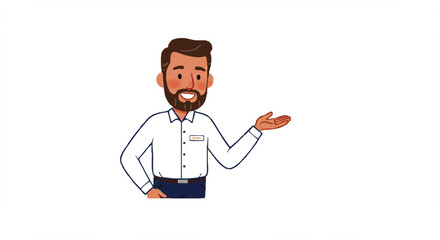 Friendly Bearded Man in White Shirt Gesturing Illustration.