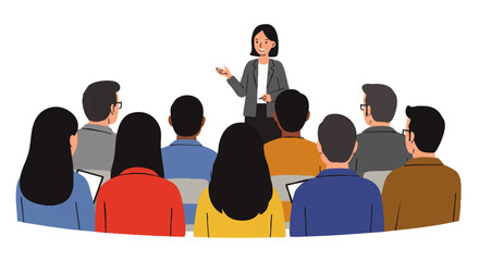 Woman in Business Attire Leading a Presentation to an Engaged Audience.