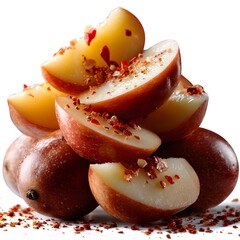 A delicious and nutritious snack of freshly baked apple slices sprinkled with aromatic cinnamon spice