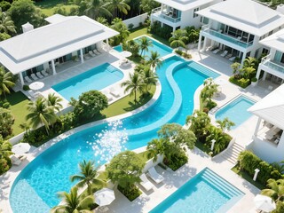 Fototapeta premium Indonesian Estate with Several Pools and a Lazy River