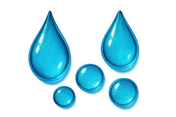 Realistic shiny water drops of various sizes falling on a transparent background, creating a refreshing and pure visual
