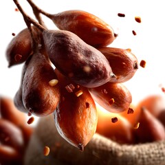 Close up of an assortment of fresh organic nuts including almonds walnuts and hazelnuts in their natural shells on a rustic background