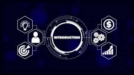 Digital introduction with world map business icons and futuristic technology background. performance metrics, and business insights from large data sets ,network , business ,technology concept animati - Powered by Adobe