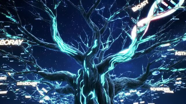 Digital illustration of glowing tree representing branches of scientific knowledge