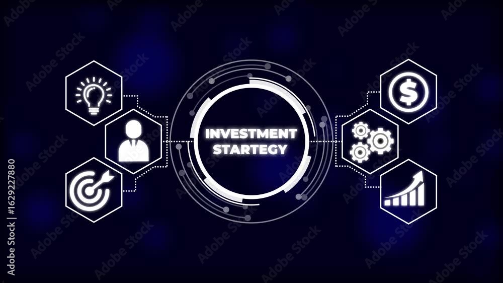 Poster animated visualization of global investment strategy and financial management concepts. performance 