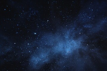 Fototapeta premium Starry sky background, blue night sky full of stars, glowing stars in the dark space, starry background, dark night, stars in the distance, starlight, dark background with a blue glow, night sky. 