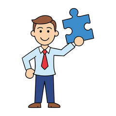 A businessman holding up a jigsaw piece symbolizes problem-solving, strategy, and teamwork—highlighting the crucial role of finding the right fit in business success.
