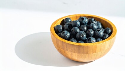 A Wooden Bowl of Fresh Blueberries Highlighting Natural Texture and Wholesome Appeal