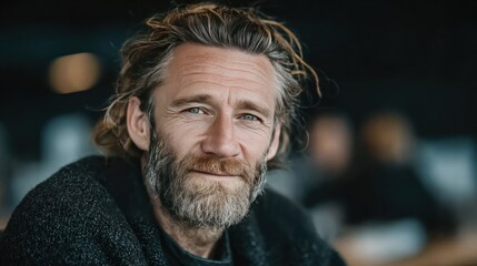 Close up headshot of happy mature professional businessman, smiling bearded executive, confident business owner in office