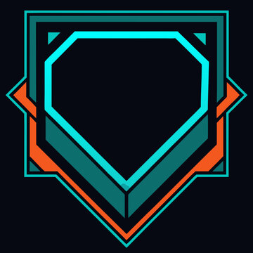 Geometric teal and orange emblem on black background