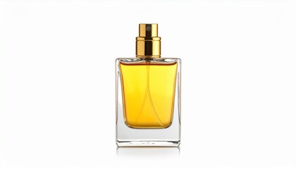 Elegant Perfume Bottle with Golden Hue and Sleek Glass Design