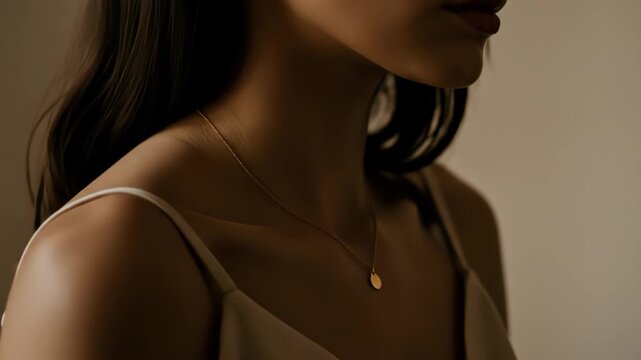 Elegant portrait of a woman showcasing her neck and shoulder, highlighting the beauty of her skin, jewelry, and overall style, with a focus on fashion, sensuality, and artistic expression