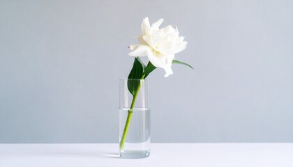 White Peony in Glass Vase Evoking Elegance, Simplicity, and Natural Grace