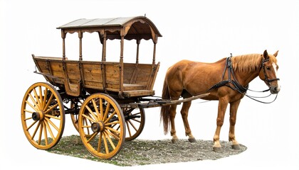 A Brown Horse with Wooden Wagon Depicting Traditional Transport and Rural Simplicity