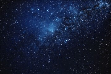 Fototapeta premium Starry sky background, blue night sky full of stars, glowing stars in the dark space, starry background, dark night, stars in the distance, starlight, dark background with a blue glow, night sky. 