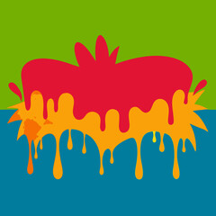 Fototapeta premium Vibrant red and orange drips on green and blue background