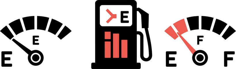 Gas station fuel gauge empty full indicator vector icon