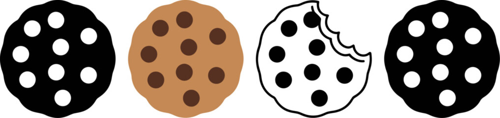Chocolate chip cookies vector set bakery dessert icon