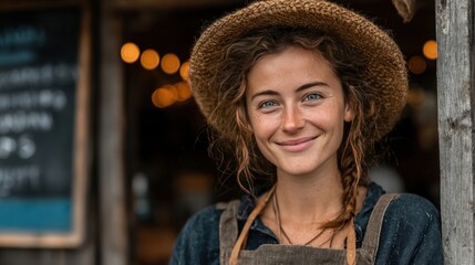 Coffee shop owner standing outside business